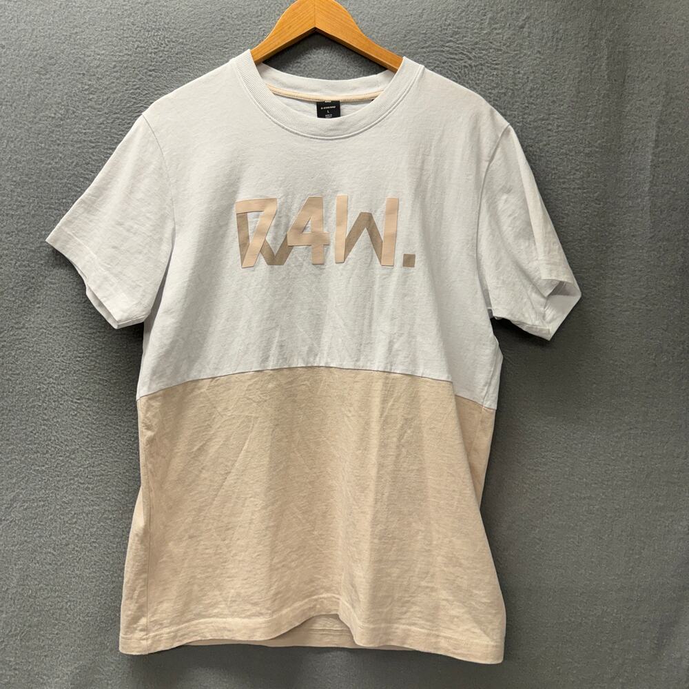 G-Star RAW T-Shirt Mens Large White Cream Short Sleeve Organic Cotton Tee